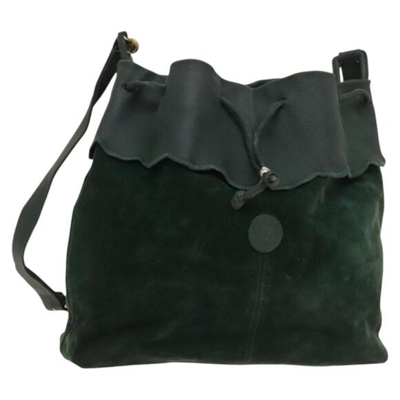 FENDI Shoulder Bag Suede Green Gold - Picture 1 of 12